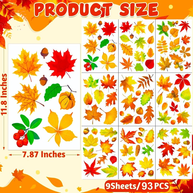 DothRayan Fall Window Clings, 9 Sheets Autumn Maple Leaf Window Decals Clings for Glass Windows Thanksgiving Decorations - Image 3